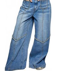 Pol - Vintage Washing Solid Back Elastic Band High Rise Wide Pants - Lyst