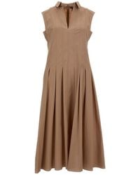 Fay - Pleated Sleeveless Dress With Pointed Collar And Embroidered Logo - Lyst
