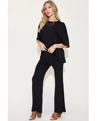TRUEDAMES - Full Size Bamboo Drop Shoulder T-Shirt And Flare Pants Set - Lyst