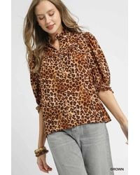 TRUEDAMES - Full Size Leopard Print Ruffle Neck Blouse Plus Size - Lyst