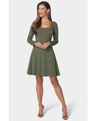Bebe - Rib Long Sleeve Godet Dress - Lyst