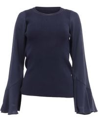Sandro - Sandro Ribbed-Knit Bell-Sleeved Blouse - Lyst