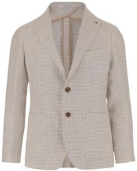Tagliatore - Linen Blend Single-Breasted Jacket With Houndstooth Pattern - Lyst