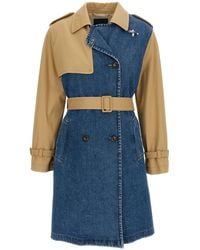 Fay - Cotton Drill Trench Coat With Stone-Washed Denim Accents - Lyst