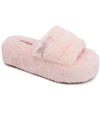Juicy Couture - Jc World Faux Fur Slip On Slide Slippers - Lyst