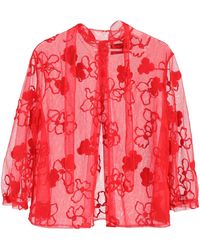 Simone Rocha - Embroidered Tulle Blouse In Red Polyamide - Lyst
