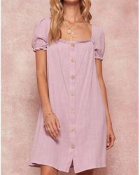 Promesa - Paris Linen-blend Puff-sleeve Shift Dress - Lyst