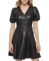 Karl Lagerfeld - Mixed Media Faux Leather Fit & Flare Dress - Lyst
