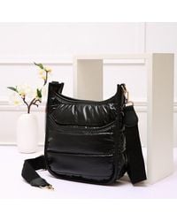 Fashnzfab - Solid Quilted Shiny Puffer Mini Crossbody Bag - Lyst