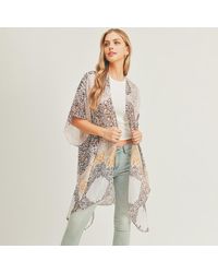 TRUEDAMES - Floral Leaf Patterned Cover Up Kimono Poncho - Lyst