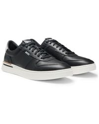 BOSS - Leather Trainers With Signature-Stripe Details - Lyst