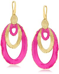 Ross-Simons - Italian Pink Enamel And 18kt Gold Over Sterling Multi-oval Drop Earrings - Lyst