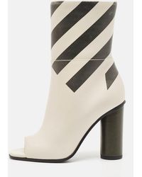 Anya Hindmarch - Cream Stripe Leather Peep Toe Ankle Boots - Lyst