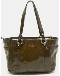 COACH - Olive Op Art Embossed Patent Leather East West Gallery Tote - Lyst