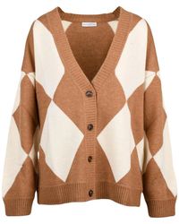 Ballantyne - Argyle Pattern Button Cardigan With Oversized Fit - Lyst