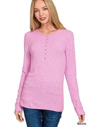 TRUEDAMES - Ribbed Long Sleeve Half Button Top - Lyst