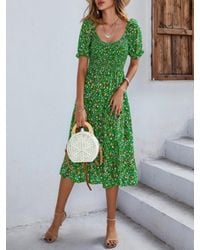 TRUEDAMES - Bohemia Floral Puff Sleeve Flounce Sleeve Dress - Lyst