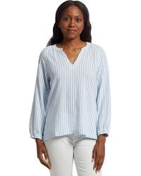 L.L. Bean - L. L.Bean Seacoast Seersucker Top Striped Split Neck Buu967 - Lyst
