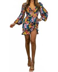 SurelyMine - Work Of Art Bubble Sleeves Cinched Mini Dress - Lyst