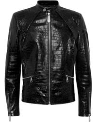 Philipp Plein - Leather Moto Jacket Cocco Print - Lyst