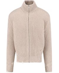 MM6 by Maison Martin Margiela - Ribbed High-Neck Knit Sweater With Distressed Details - Lyst