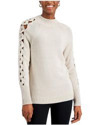 Donna Karan - Wool Blend Crochet Trim Mock Turtleneck Sweater - Lyst
