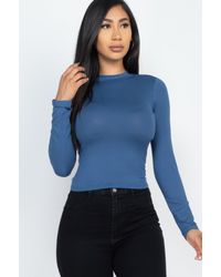 TRUEDAMES - Mock Neck Solid Long Sleeve Top - Lyst