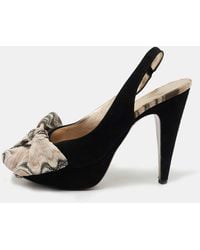 Missoni - Suede And Fabric Bow Peep Toe Slingback Pumps - Lyst