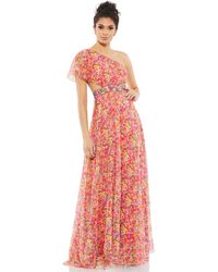 Mac Duggal - Floral Print One Shoulder Butterfly Sleeve A Line Gown - Lyst