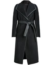 Tahari - Tahari Juliette Double Face Wool Belted Coat With Faux Leather Trim - Lyst