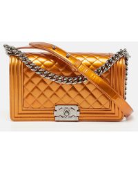 Chanel - Bronze Quilted Patent Leather Medium Boy Flap Bag - Lyst