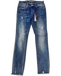Grace In La - Mid-Rise Distressed Denim Straight Leg Jean - Lyst