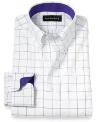 Paul Fredrick - Slim Fit Non-Iron Cotton Windowpane Dress Shirt With Contrast Trim - Lyst