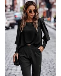TRUEDAMES - Crew Neck Solid Leg Of Mutton Sleeve Shirt - Lyst
