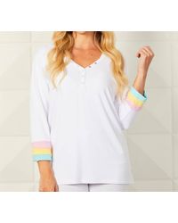 French Kyss - Detail Button Neck Multi Color Sleeve Top - Lyst