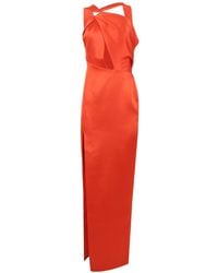 Rasario - Draped Satin Asymmetric Cut-Out Gown With Ring - Lyst