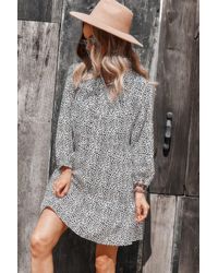 TRUEDAMES - Fashnzfab Animal Print Button Down A Line Lantem Sleeve Dress - Lyst