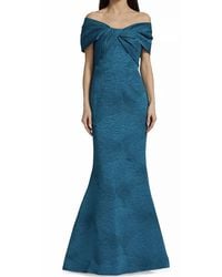 Teri Jon - Off Shoulder Bow Bodice Jacquard Mermaid Gown - Lyst