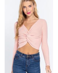 TRUEDAMES - V-Neck Front Knotted Crop Sweater - Lyst