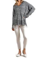 Umgee - Frayed Knit Pullover Sweater - Lyst