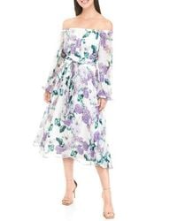 Maison Tara - Floral Off The Shoulder Long Sleeve Midi A-Line Dress - Lyst
