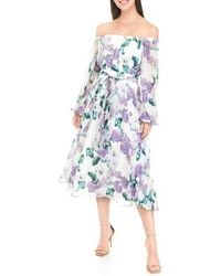 Maison Tara - Floral Off The Shoulder Long Sleeve Midi A-Line Dress - Lyst