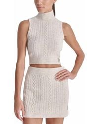 DKNY - Cropped Mock-Neck Cable Knit Tank - Lyst