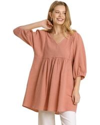 TRUEDAMES - Gauze Slub V-Neck Frayed Edge Detail Tunic Dress - Lyst