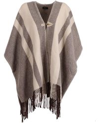 Fay - Wool-Blend Poncho With Hook Closure - Lyst