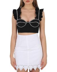 Area - Ladies Crystal Embellished Poplin Ruffle Bustier Cropped Top - Lyst