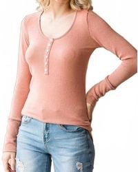 7Th Ray - Ribbed Button Front Long Sleeve Top - Lyst