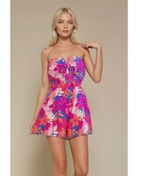 Wisteria Lane - Tropical Print Tie Front Romper - Lyst