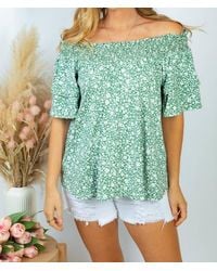 White Birch - Short Sleeve Floral Print Top - Lyst