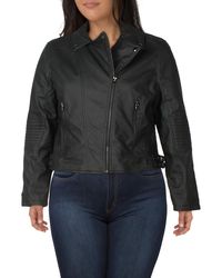 Celebrity Pink Juniors Faux Leather Collared Motorcycle Jacket - Black